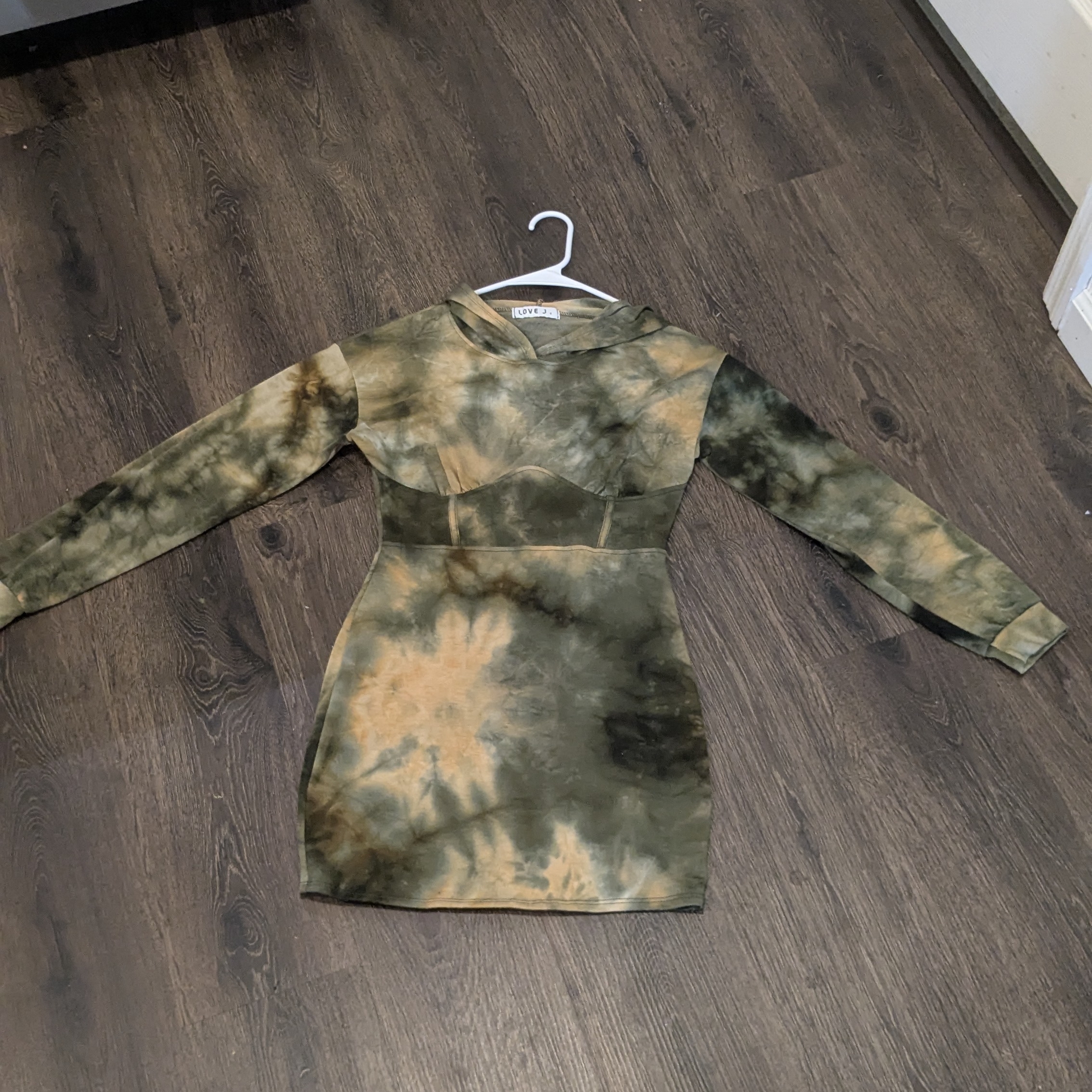Hoodie Tunic Mini Dress By Love J In Tye Dye Earthy Camo Tones Size M
